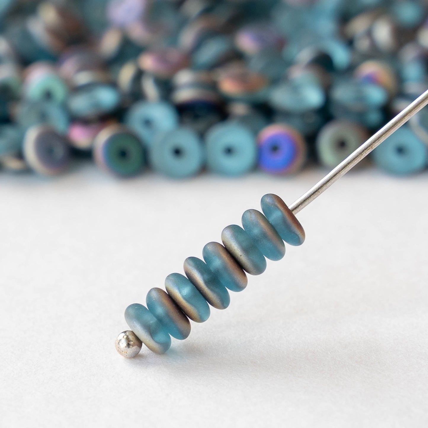 4mm Glass Rondelle Beads - Matte Aqua Vitrail - 100 beads