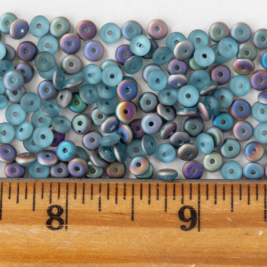 4mm Glass Rondelle Beads - Matte Aqua Vitrail - 100 beads