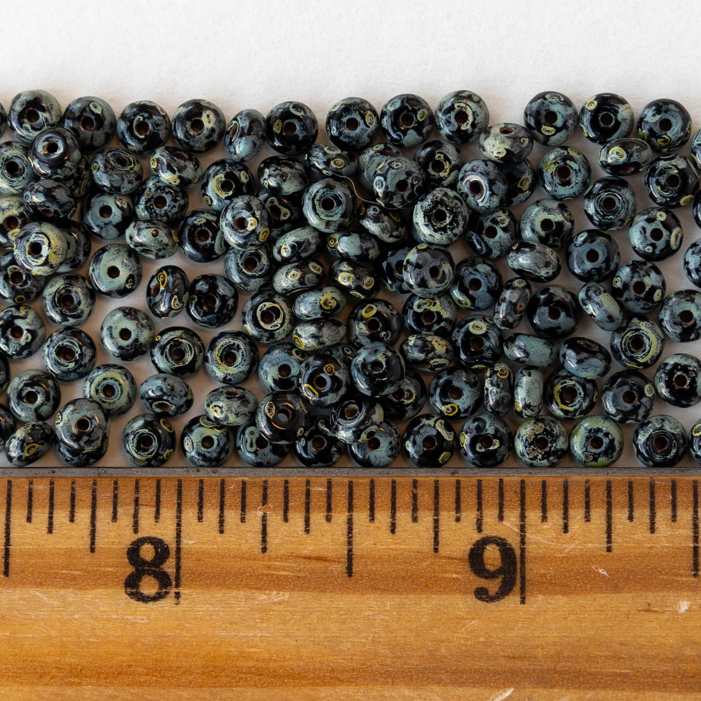 4mm Glass Rondelle Beads - Opaque Black Picasso - 100 Beads