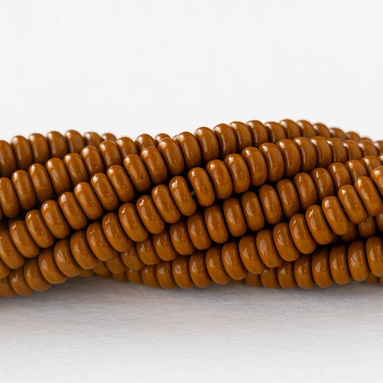 4mm Rondelle Beads - Opaque Brown Ochre - 100 Beads