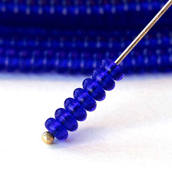 4mm Rondelle Beads - Cobalt Blue - 100 beads