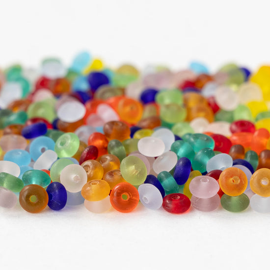 4mm Glass Rondelle Beads - Matte Color Mix - 100 beads
