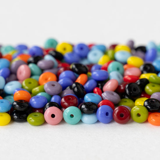 4mm Glass Rondelle Bead - Opaque Mix -  100 Beads