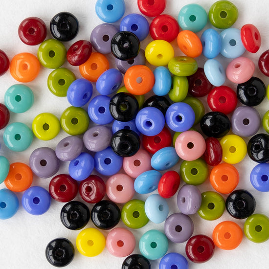 4mm Glass Rondelle Bead - Opaque Mix -  100 Beads