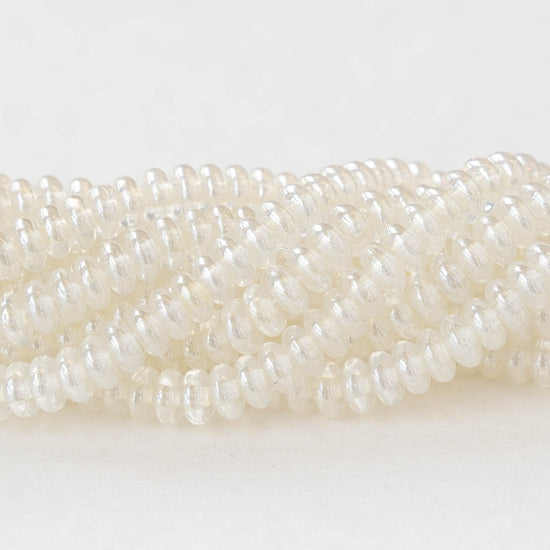 4mm Glass Rondelle - White Opal Luster  - 100 beads