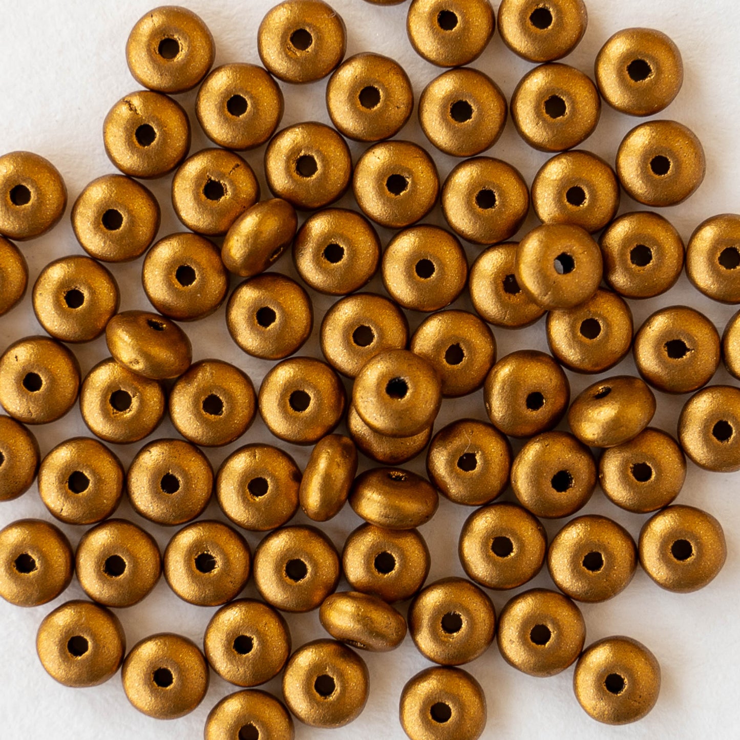 4mm Rondelle Beads - Antique Gold Matte - 100 beads