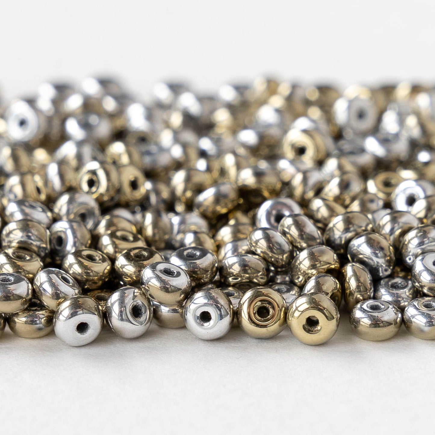 4mm Glass Rondelle Beads - Silver and Gold Mix - 100 beads