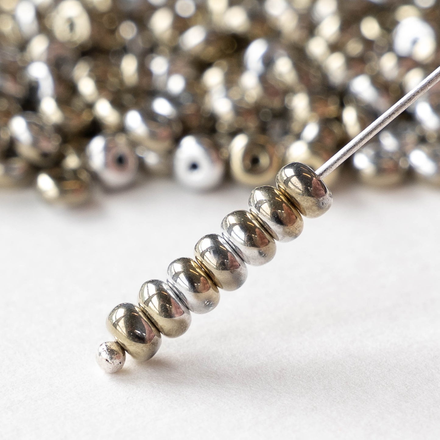 4mm Glass Rondelle Beads - Silver and Gold Mix - 100 beads