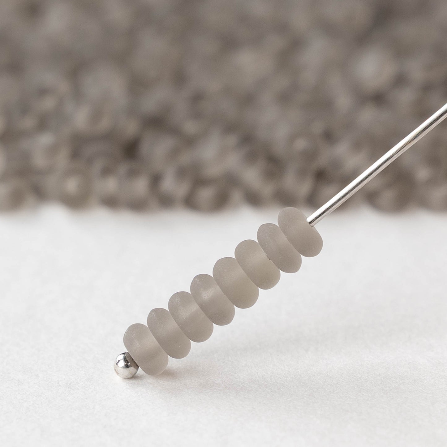 4mm Glass Rondelle Beads - Matte Gray - 100 Beads