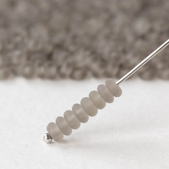 4mm Glass Rondelle Beads - Matte Gray - 100 Beads