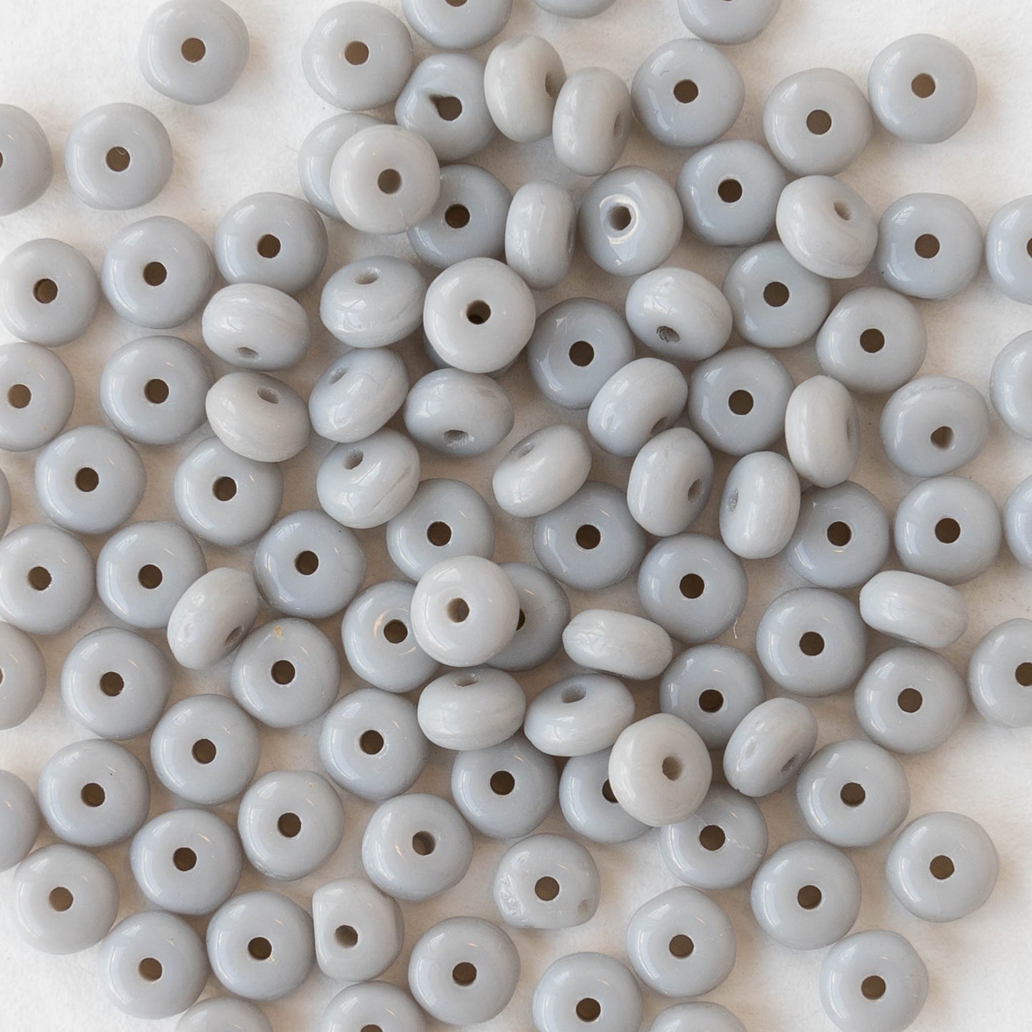 4mm Glass Rondelle Beads - Opaque Gray - 100 Beads