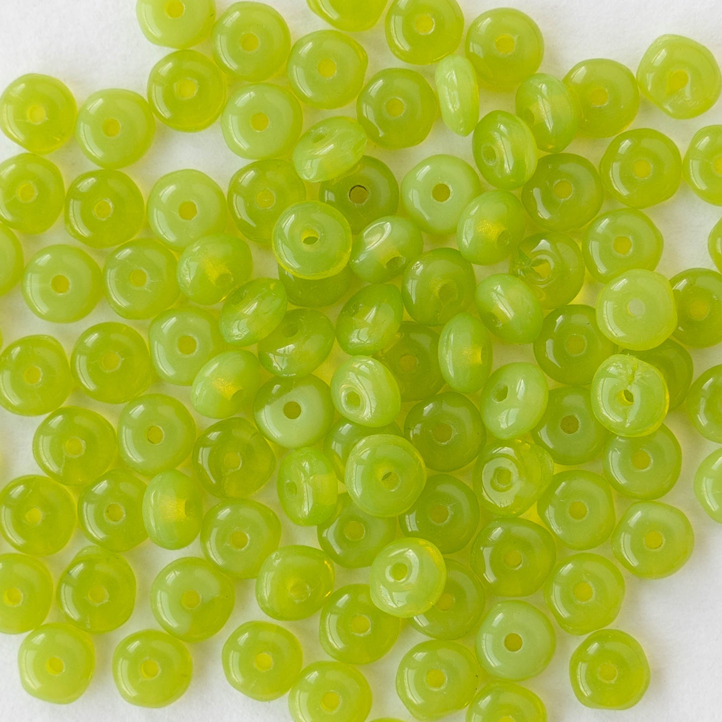 4mm Rondelle Beads - Lime Green Opaline - 100 beads