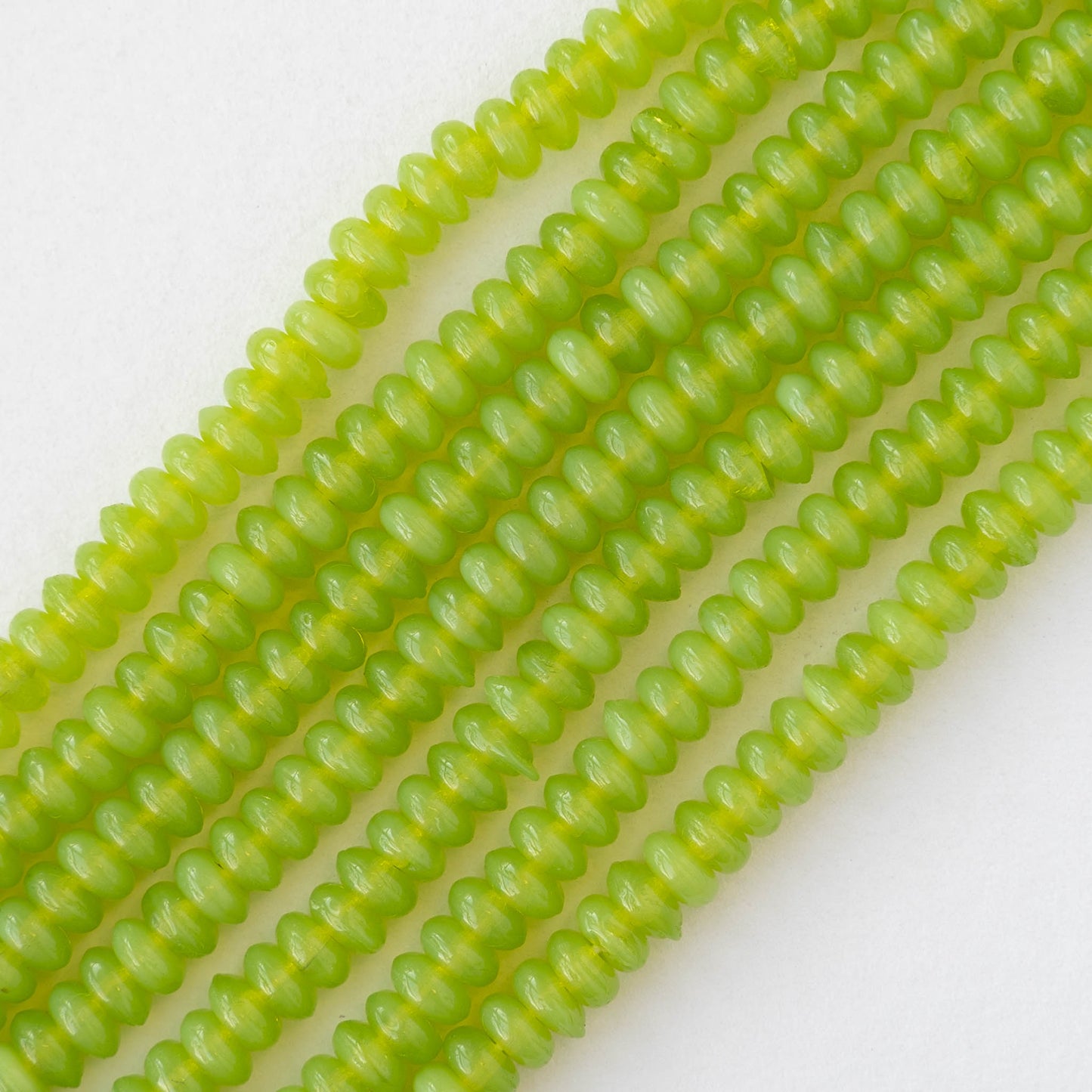 4mm Rondelle Beads - Lime Green Opaline - 100 beads