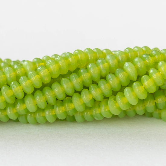 4mm Rondelle Beads - Lime Green Opaline - 100 beads