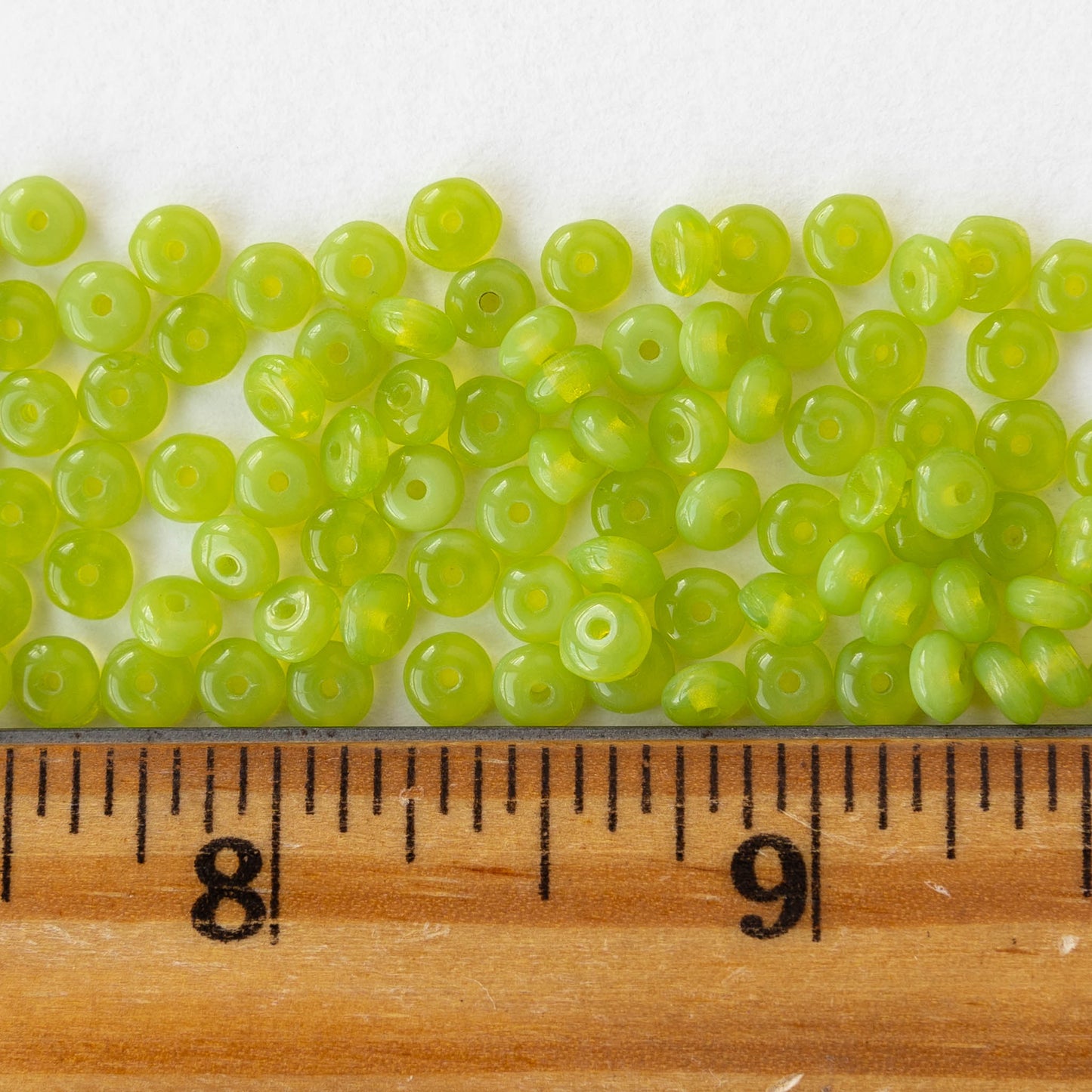 4mm Rondelle Beads - Lime Green Opaline - 100 beads