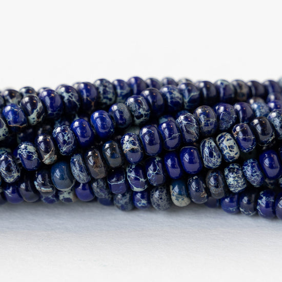 4mm Impression Jasper Rondelle Beads - Cobalt - 75 Beads