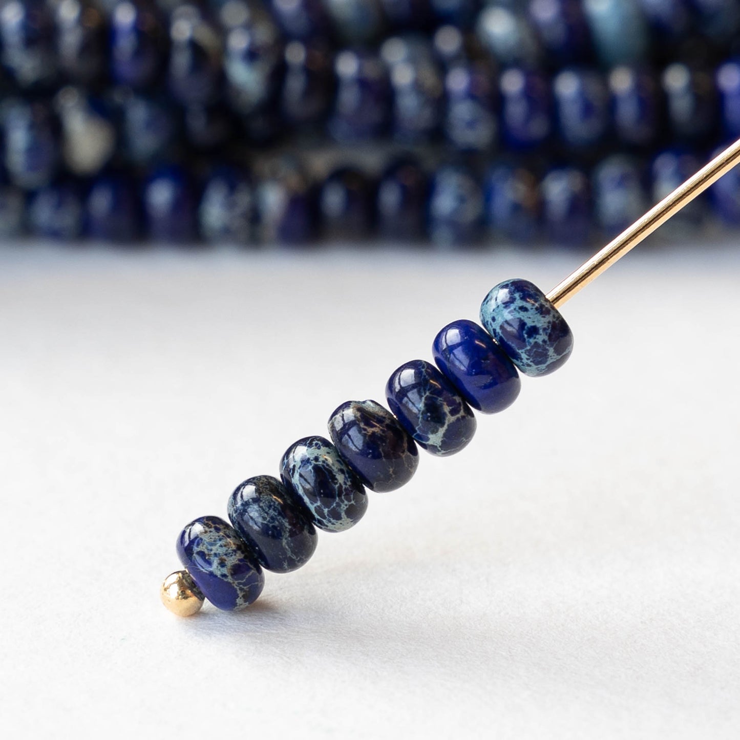 4mm Impression Jasper Rondelle Beads - Cobalt - 75 Beads