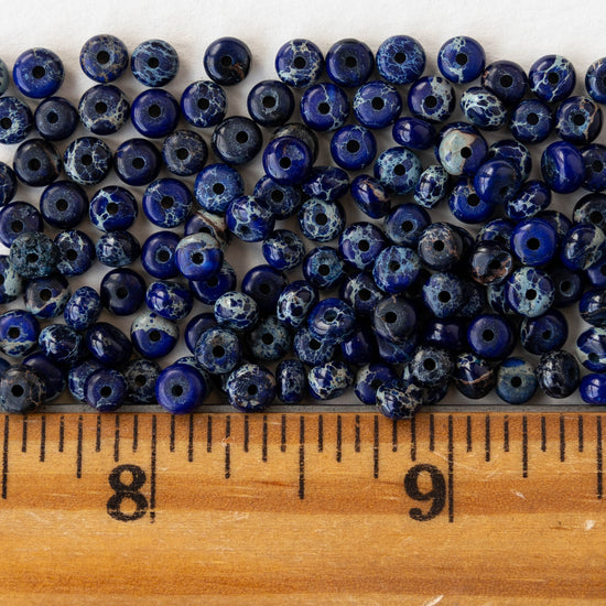 4mm Impression Jasper Rondelle Beads - Cobalt - 75 Beads