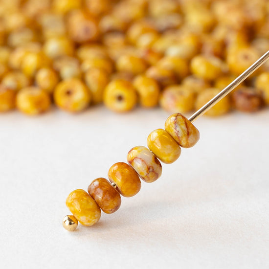 4mm Impression Jasper Round Beads - Yellow - 50 Beads