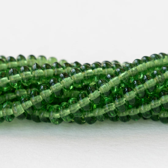 4mm Glass Rondelle Beads - Transparent Kelly Green - 100 beads