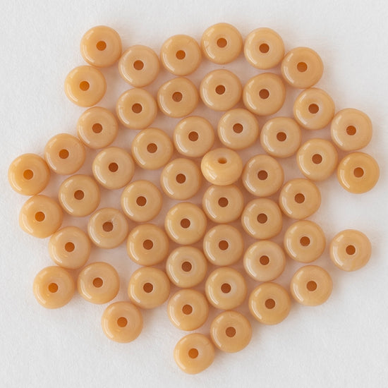 4mm Glass Rondelle Beads - Opaque Beige - 100 Beads