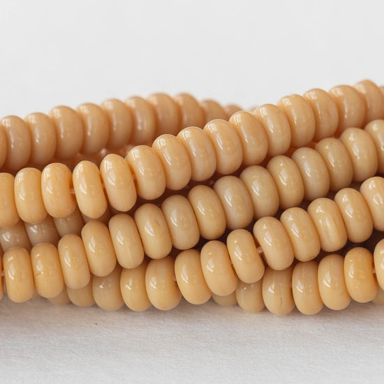 4mm Glass Rondelle Beads - Opaque Beige - 100 Beads