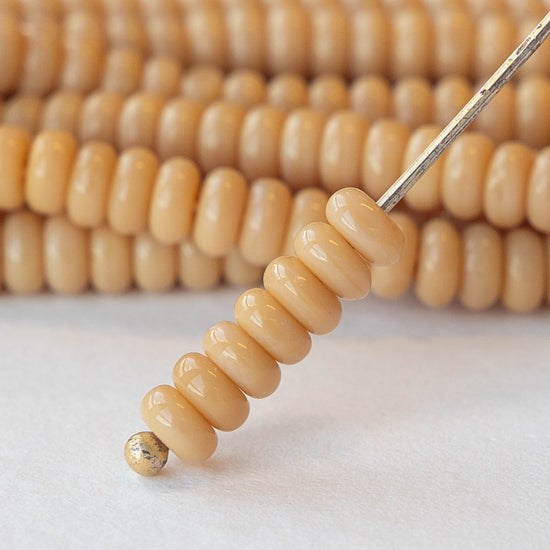 4mm Glass Rondelle Beads - Opaque Beige - 100 Beads