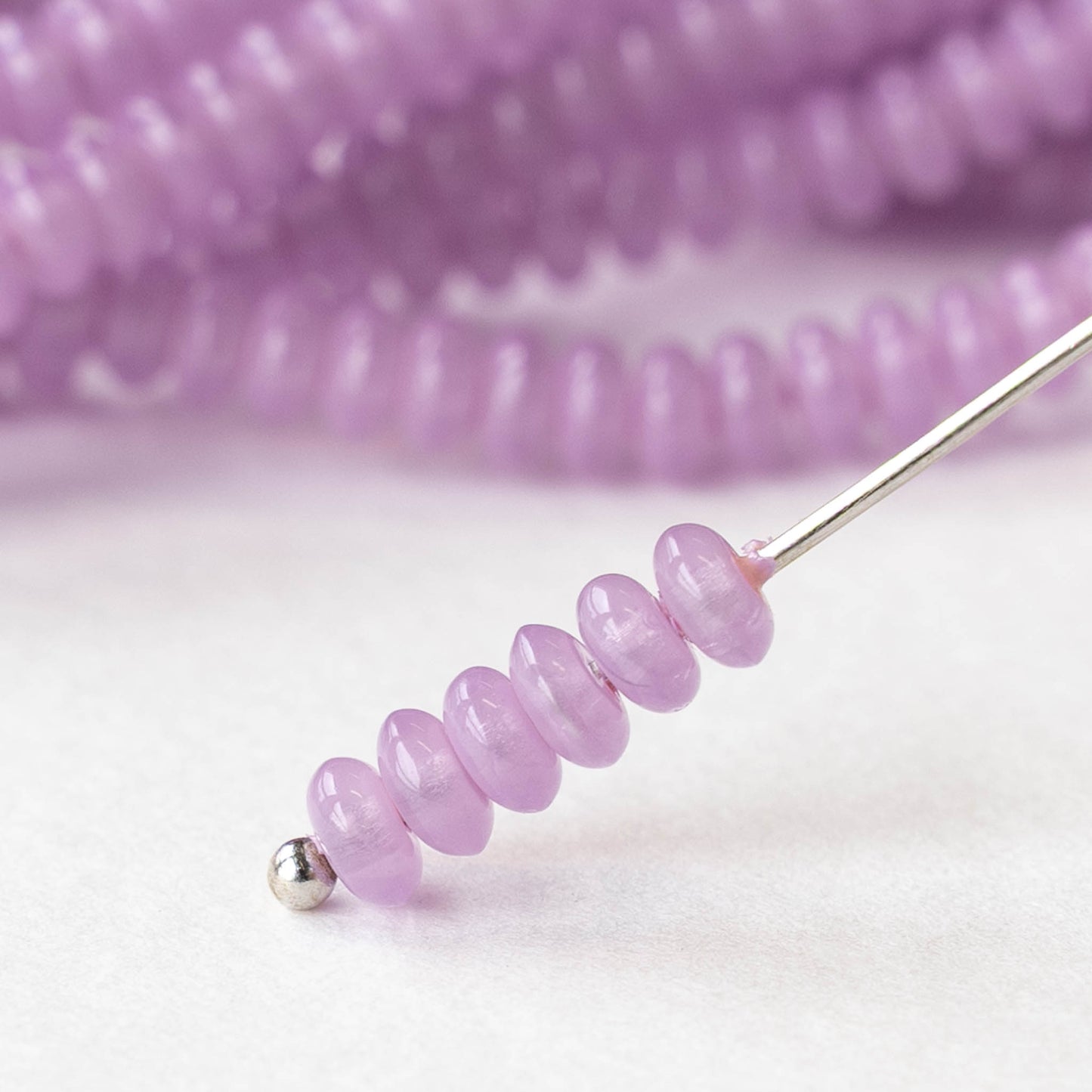 4mm Glass Rondelle Beads - Opaline Light Purple - 50 Beads