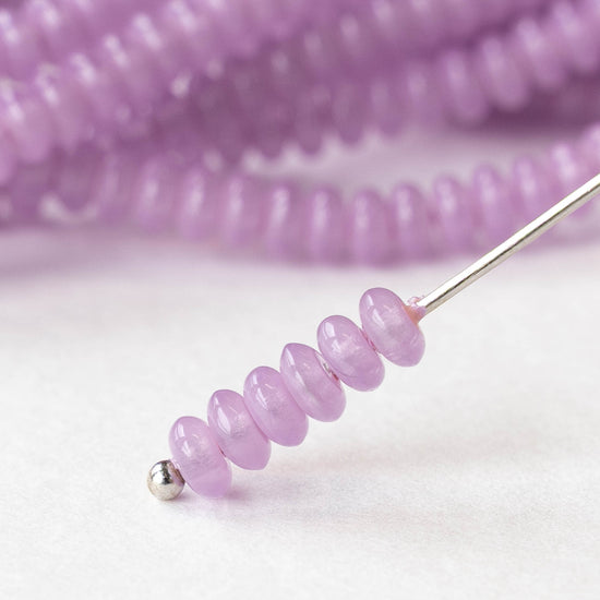 4mm Glass Rondelle Beads - Opaline Light Purple - 50 Beads