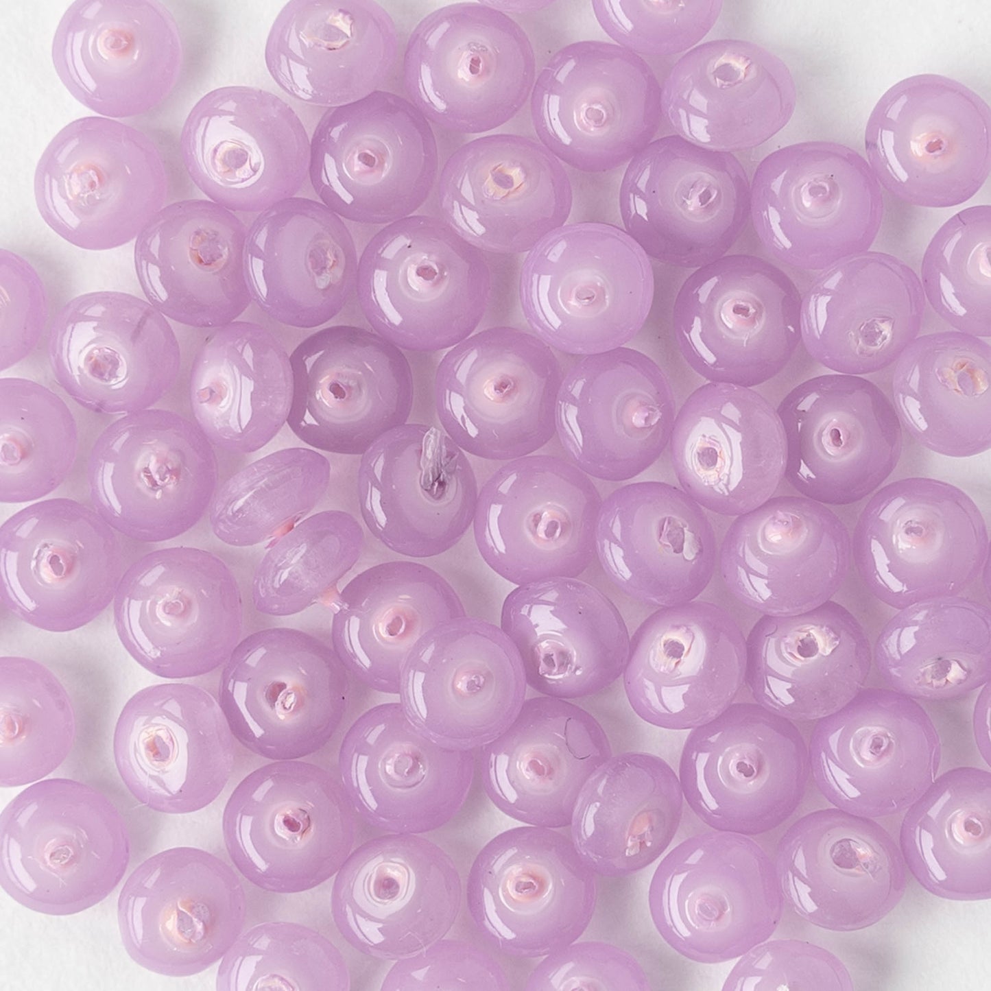 4mm Glass Rondelle Beads - Opaline Light Purple - 50 Beads