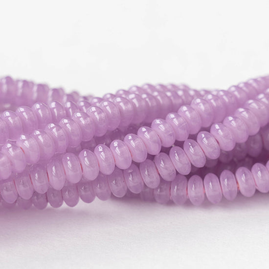 4mm Glass Rondelle Beads - Opaline Light Purple - 50 Beads