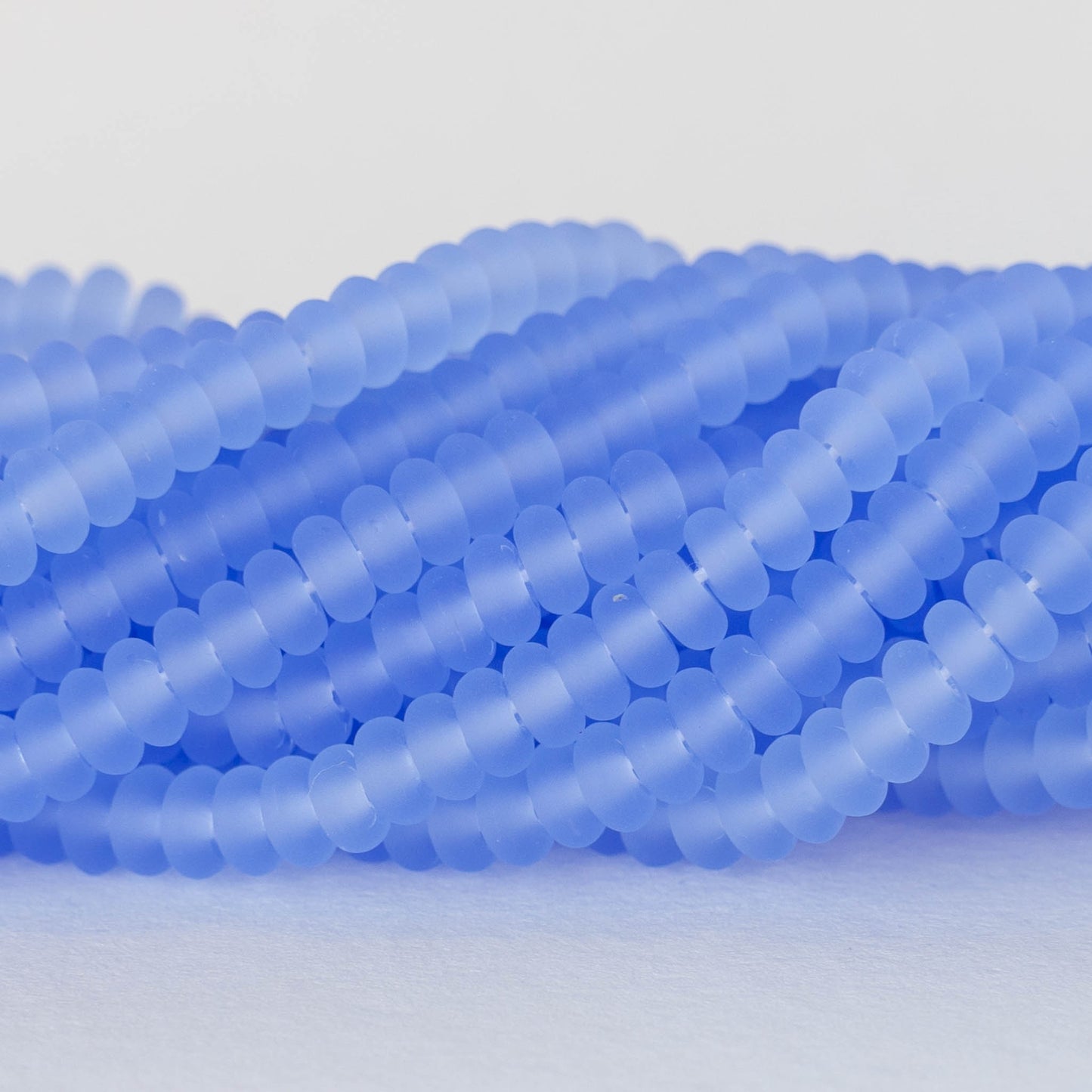 4mm Glass Rondelle Beads - Sky Blue Matte - 100 Beads