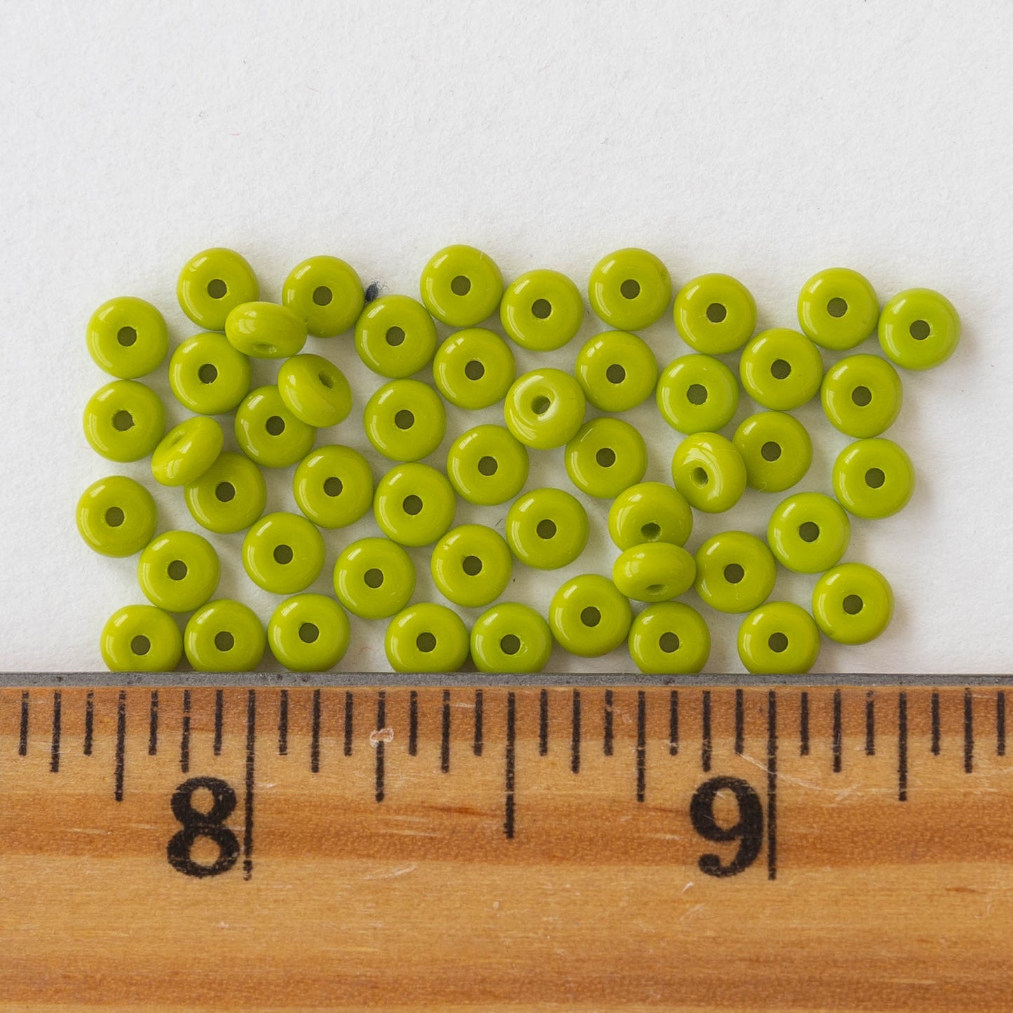 4mm Rondelle Beads - Opaque Light Lime Green - 100 Beads