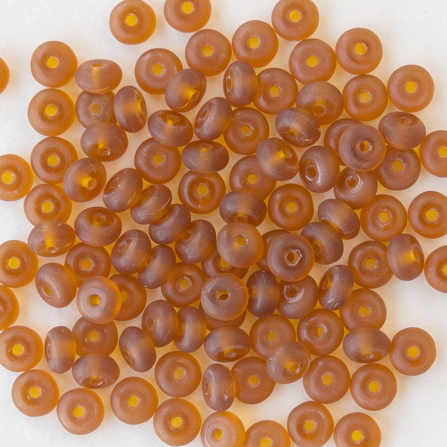 4mm Rondelle Beads - Medium Amber Matte - 100 beads