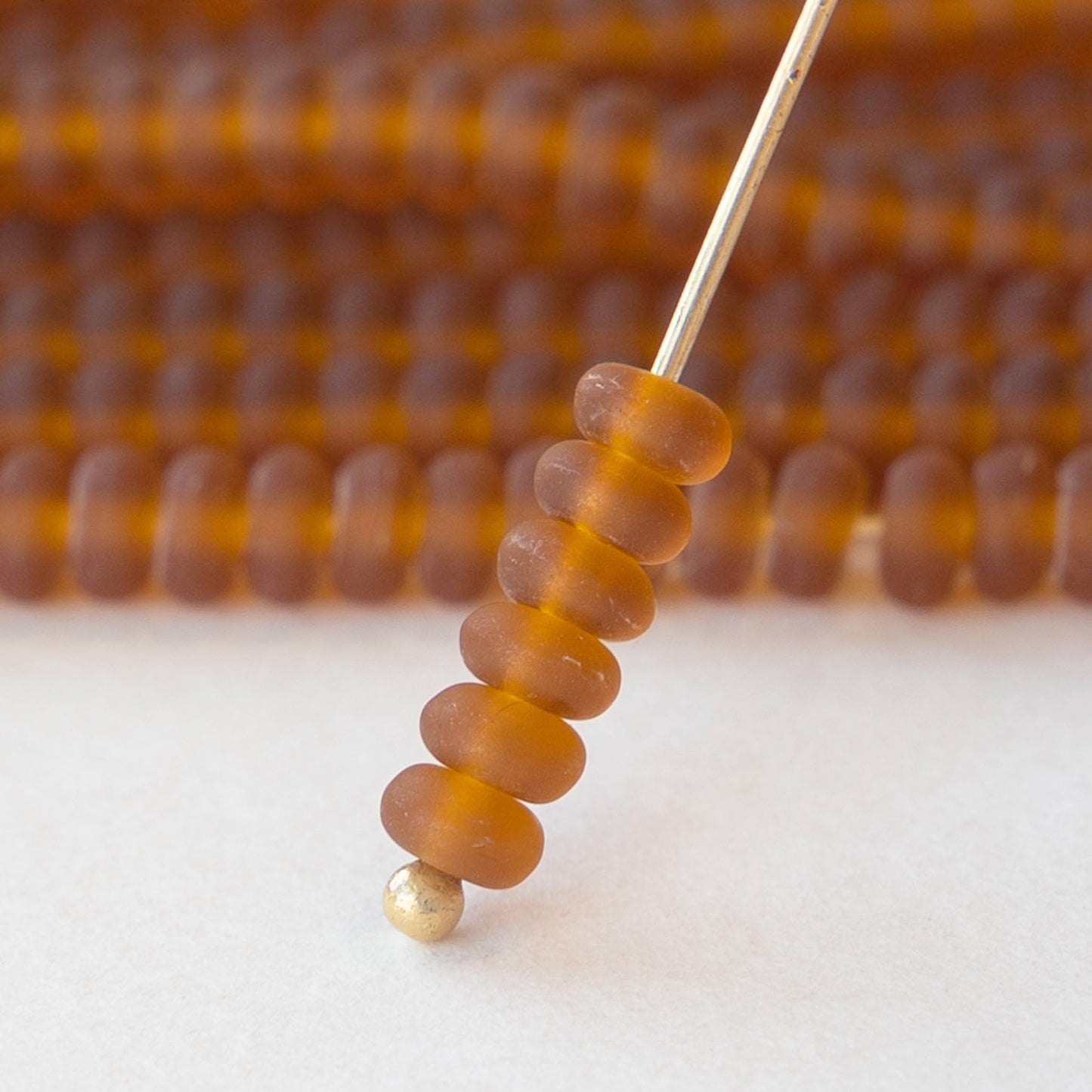 4mm Rondelle Beads - Medium Amber Matte - 100 beads