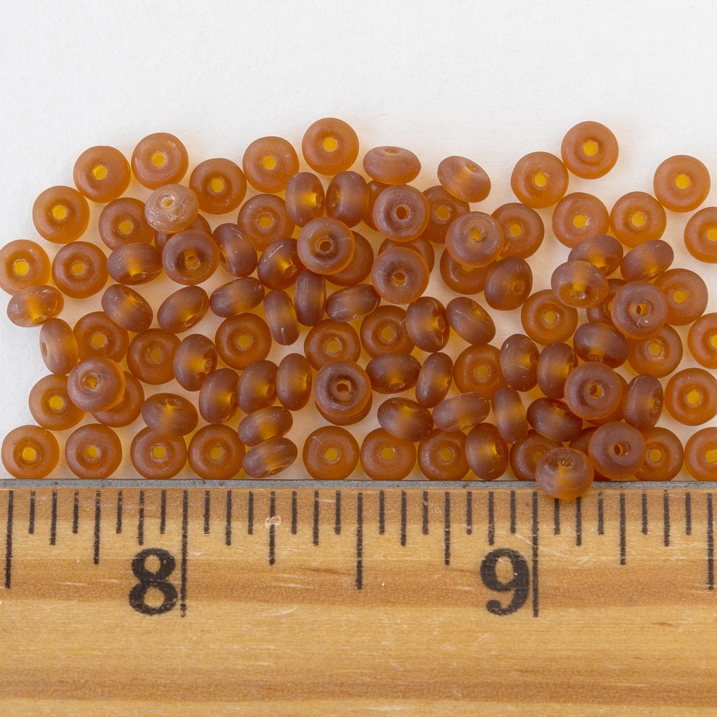 4mm Rondelle Beads - Medium Amber Matte - 100 beads