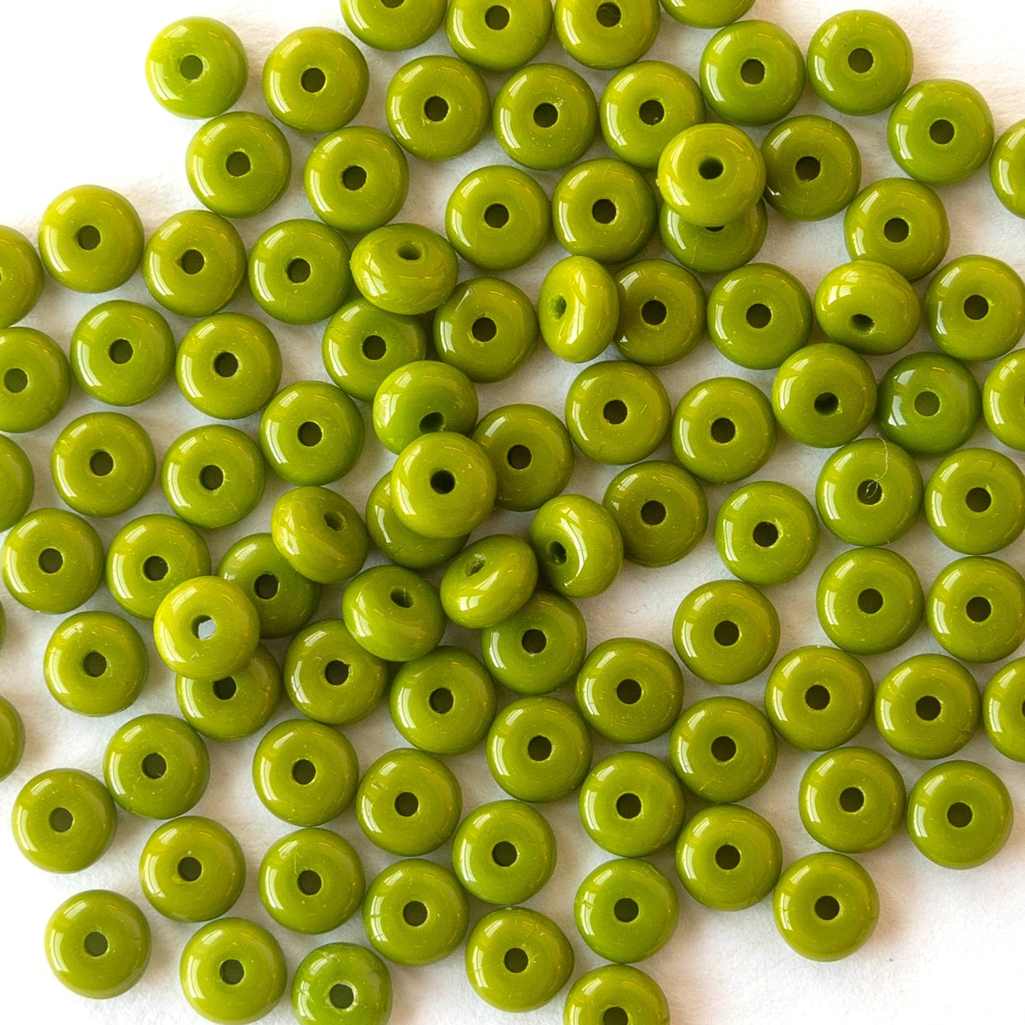 4mm Rondelle Beads - Opaque Lime- 100 Beads