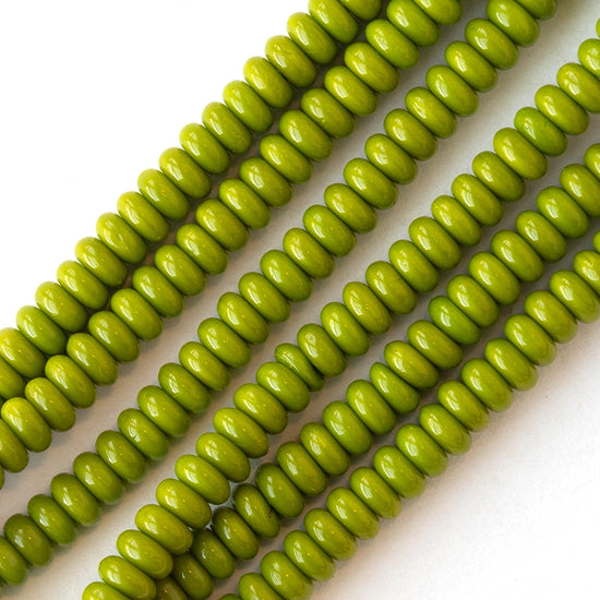 4mm Rondelle Beads - Opaque Lime- 100 Beads