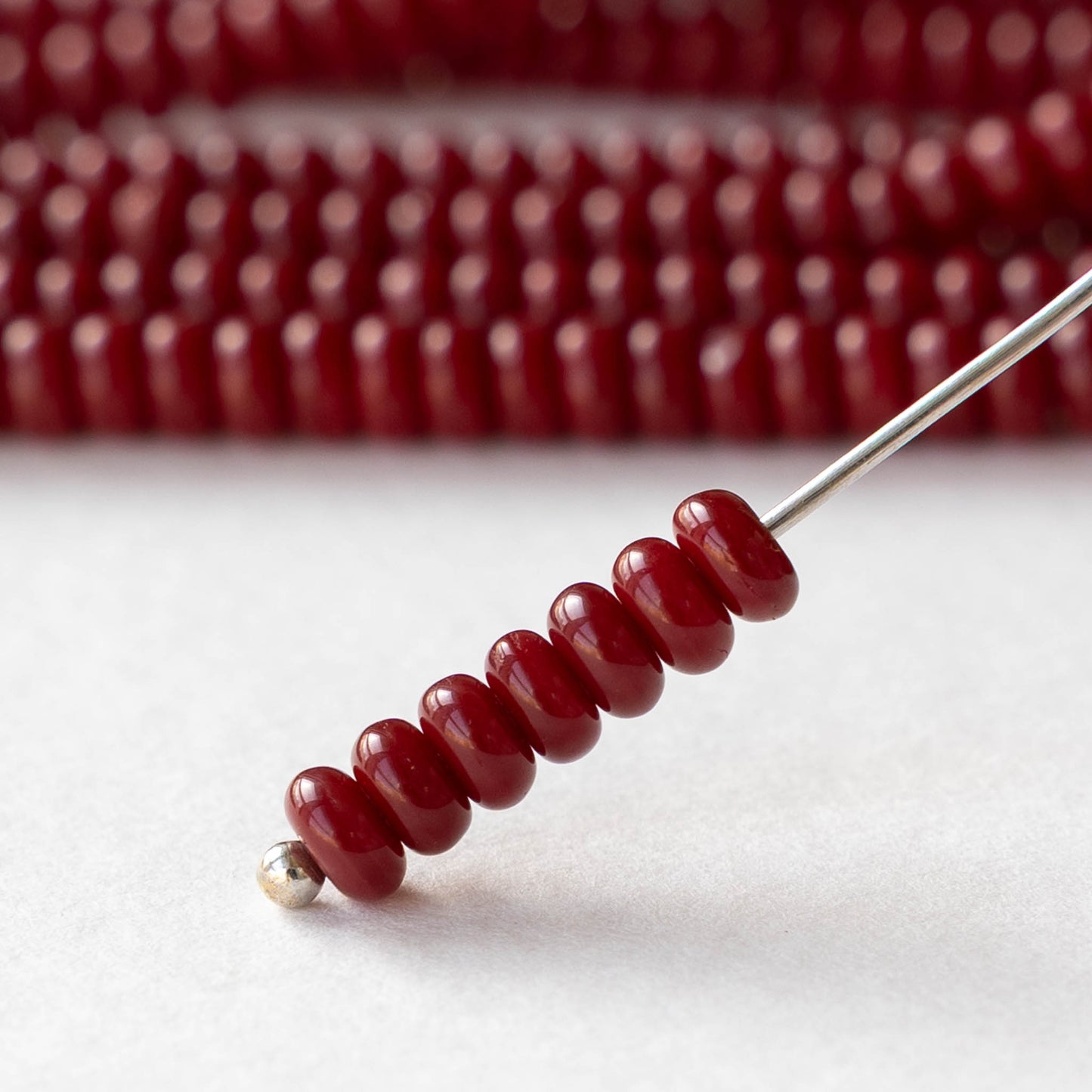 4mm Glass Rondelle Beads - Opaque Dark Rust Red - 100 Beads