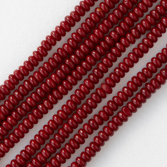 4mm Glass Rondelle Beads - Opaque Dark Rust Red - 100 Beads
