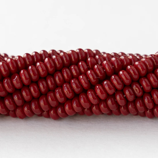4mm Glass Rondelle Beads - Opaque Dark Rust Red - 100 Beads