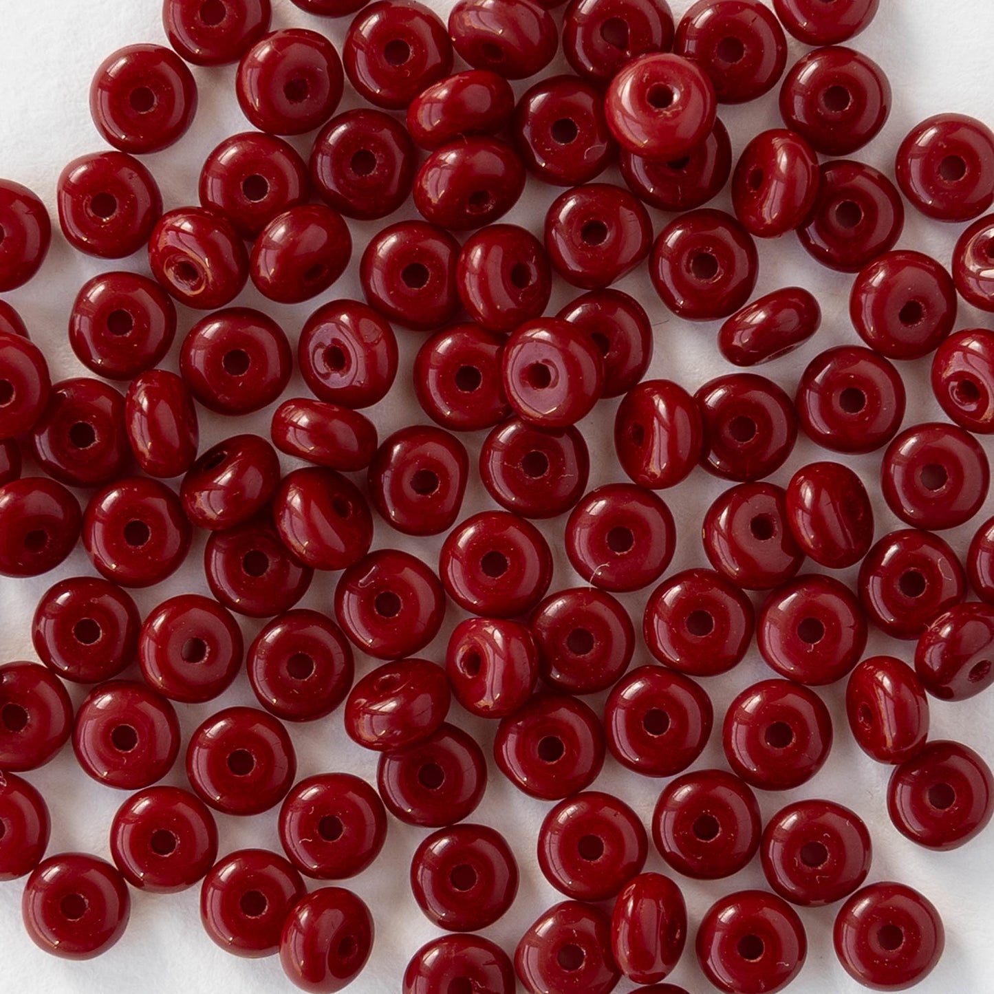 4mm Glass Rondelle Beads - Opaque Dark Rust Red - 100 Beads