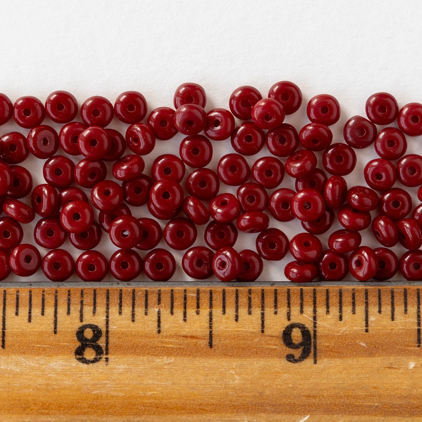 4mm Glass Rondelle Beads - Opaque Dark Rust Red - 100 Beads