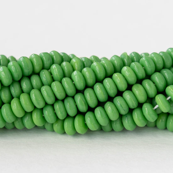 4mm Glass Rondelle Beads - Opaque Green - 100 Beads