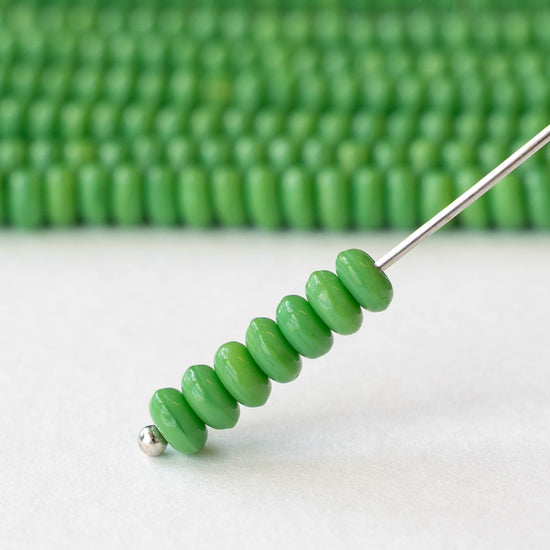 4mm Glass Rondelle Beads - Opaque Green - 100 Beads