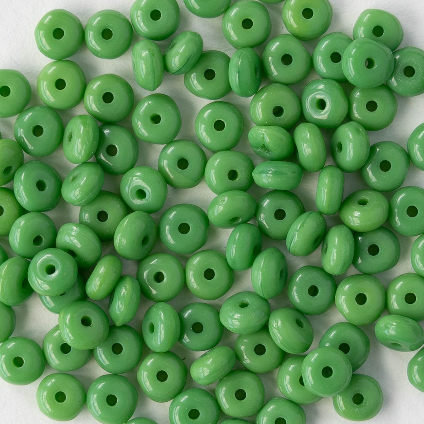 4mm Glass Rondelle Beads - Opaque Green - 100 Beads