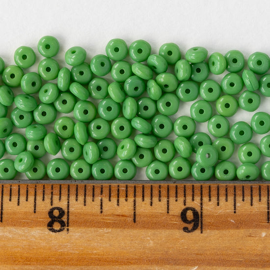 4mm Glass Rondelle Beads - Opaque Green - 100 Beads