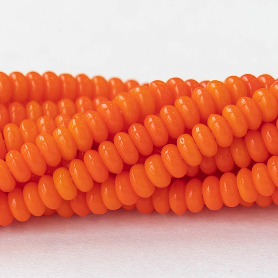 4mm Rondelle Beads - Opaque Orange - 100 Beads