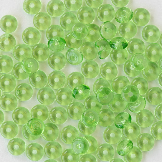 4mm Glass Rondelle Beads - Transparent Peridot Green - 100 beads