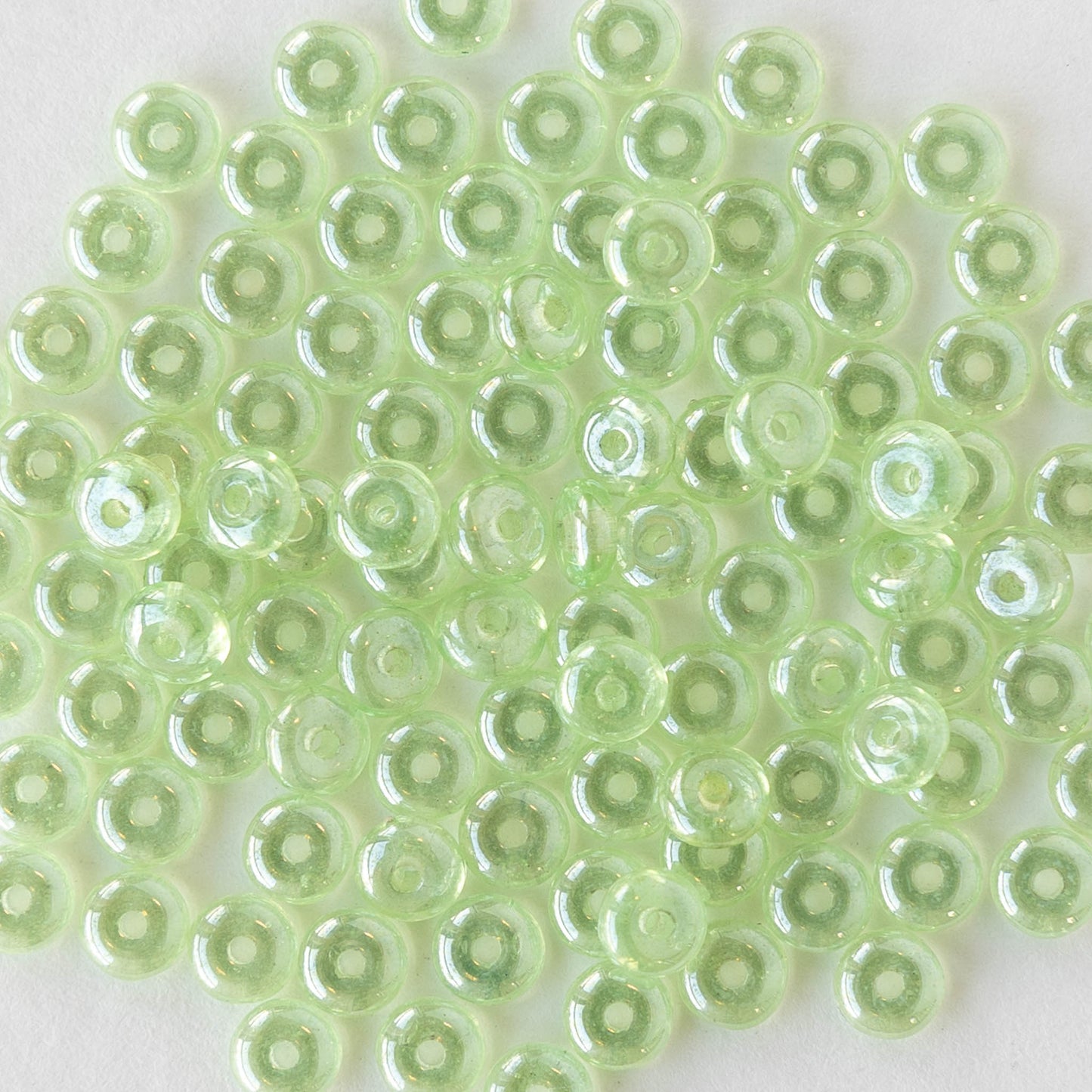 4mm Rondelle Beads - Peridot Green Luster - 100 Beads